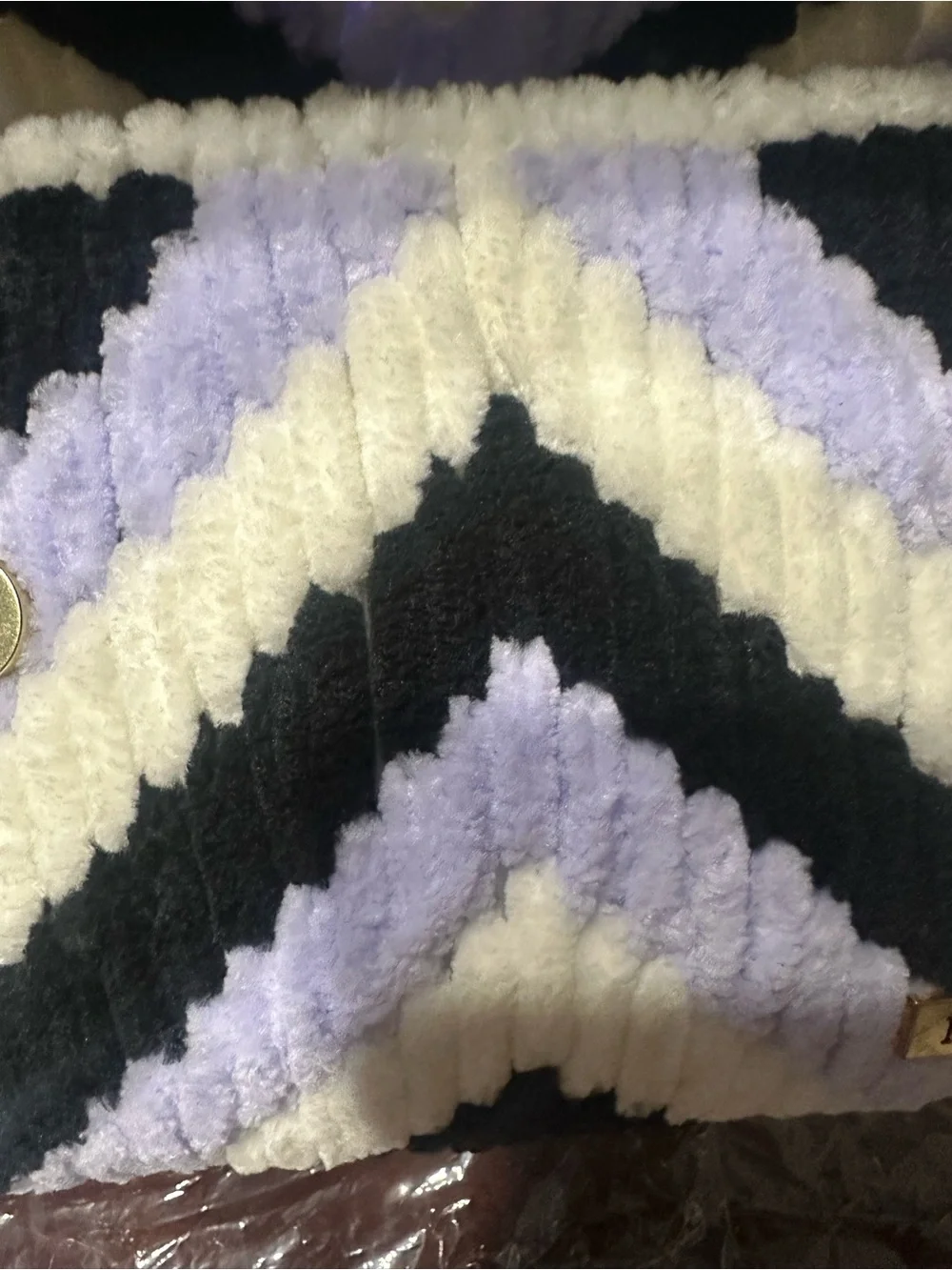 Handmade Chevron Clutch in Cream, Black & Lavender